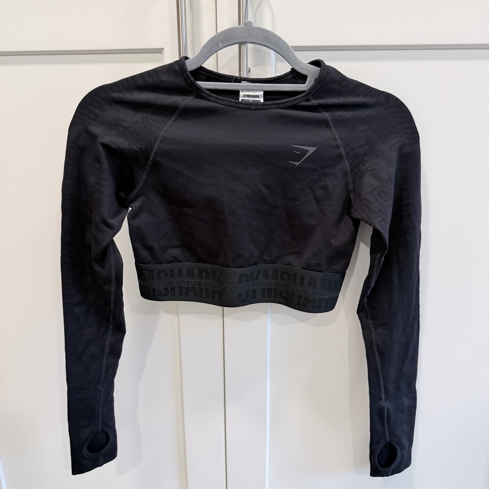 Gymshark Vision Long Sleeve Crop Top Womens S Black Thumbhole Seamless Y2K Gym